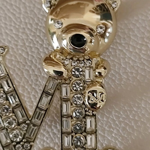 Max Mara Iconic Monogram Teddy Bear Brooch like new, gold tone