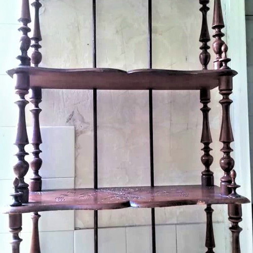 Wooden carved étagère vintage with four shelves