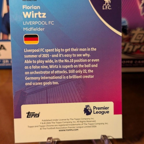 2025-26 Topps Chrome Premier League Florian Wirtz Refractor card like new
