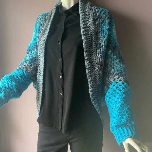 Handmade crochet bolero cardigan made to order, gray and blue