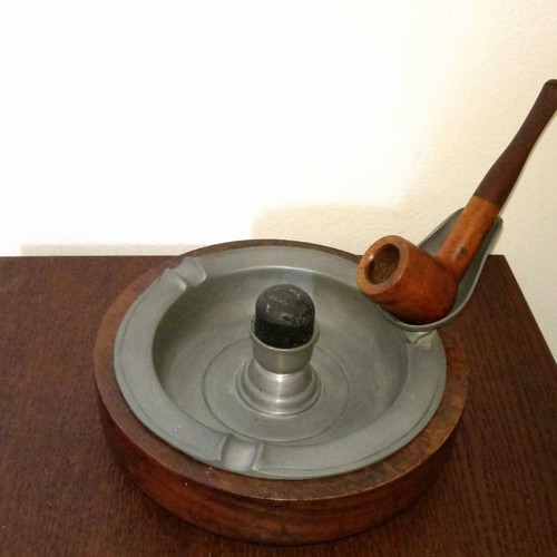 Handmade ashtray for pipe from tin and wood new