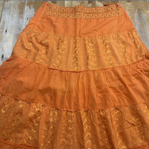 Long summer skirt orange 100% cotton made in India