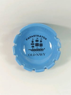Ceramic blue Papastratos Old Navy ashtray used