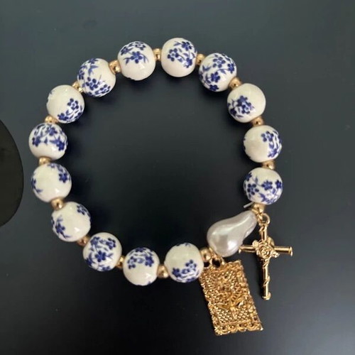 Blue Floral Cross Bracelet new