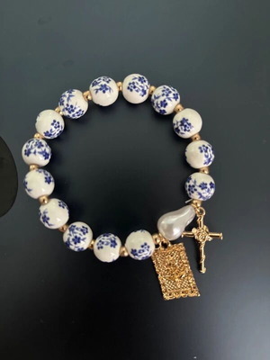 Blue Floral Cross Bracelet new