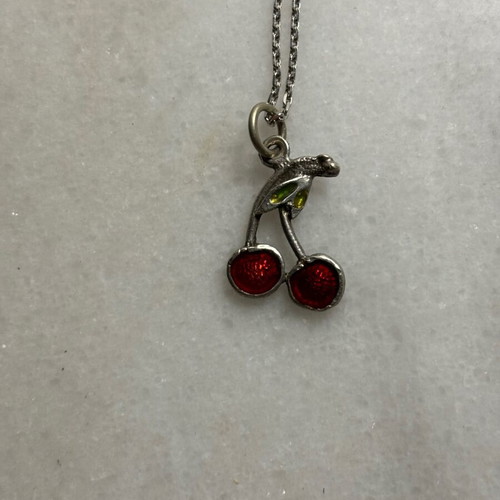 Silver cherry pendant with chain like new