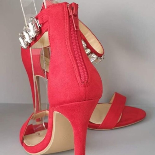 Red sandals new with crystal stone decoration