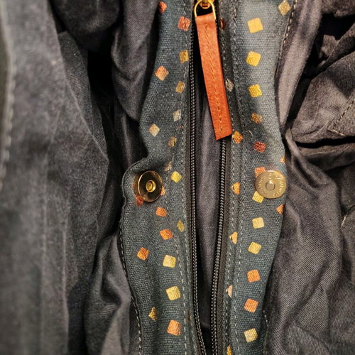 Yerse shoulder bag like new with 3 inner pockets, blue with leather details