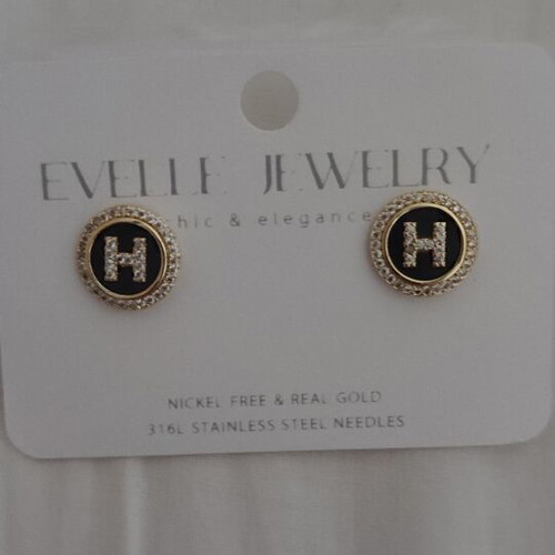 Earrings new, black and gold tone
