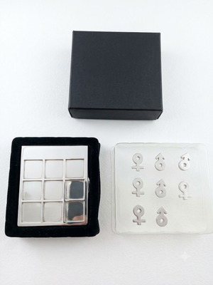 Metal Tic-Tac-Toe game with male and female symbols, luxury design