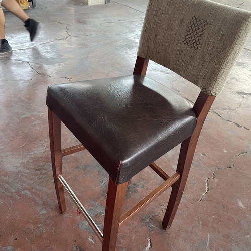 Bar stools set of 2 used with backrest, wood and leatherette