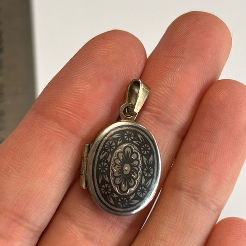 Vintage blackened silver locket pendant used