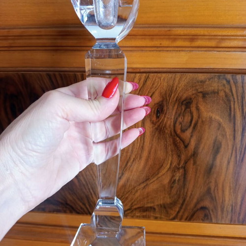 Pair of tall vintage crystal candlesticks