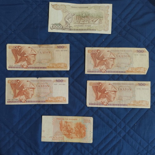 Drachma banknotes like new, set of 6 (1000, 4x100, 200)