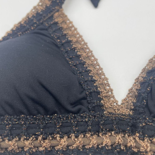 Lida black triangle bikini top new, size Small with crochet embroidery
