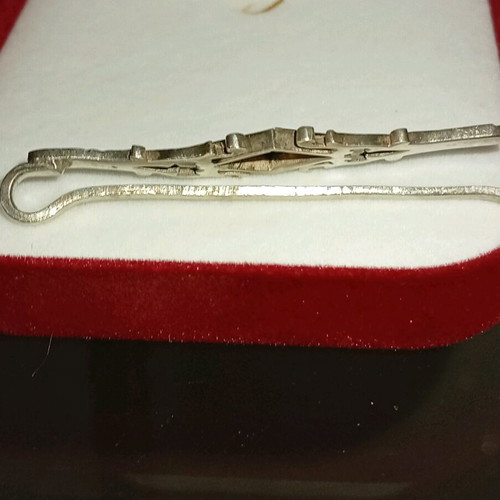 Tie clip silver 925 and 9K gold plated used with filigree design and marcasite stones