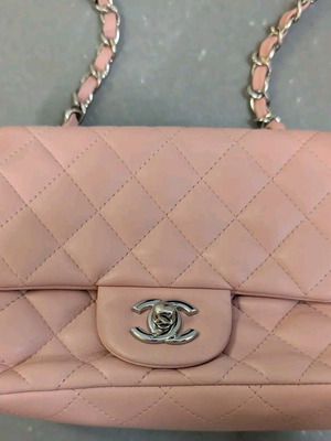 Chanel Square Mini Flap Bag like new, pink lambskin with silver hardware