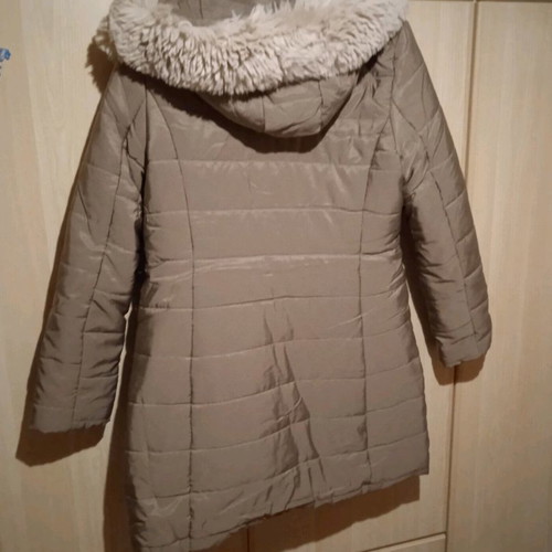 Jacket new, size XL, dark beige with removable hood and fur