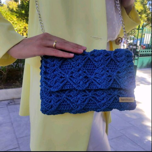 Handmade blue shoulder bag clutch, new