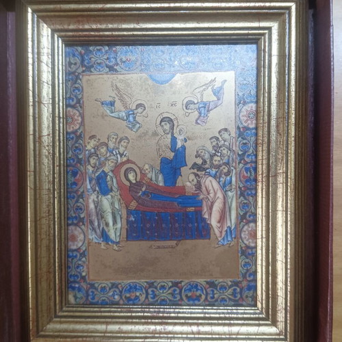 Collectible porcelain icon Dormition of Theotokos with 24K gold, new