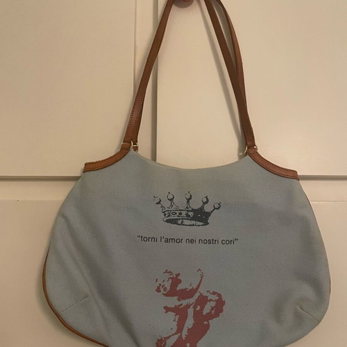 Moschino shoulder bag and denim pouch used, cotton and leather
