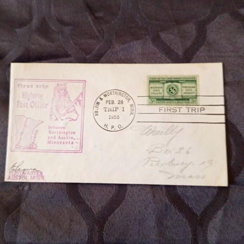 First Trip Cover from Worthington to Austin 1955 used