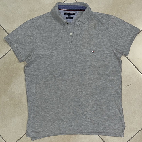 Tommy Hilfiger Polo Shirt grey melange premium pique slim fit size M like new