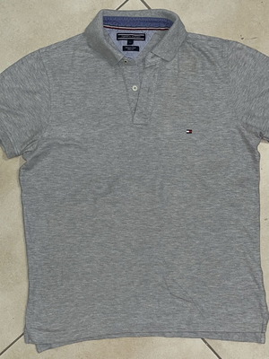 Tommy Hilfiger Polo Shirt grey melange premium pique slim fit size M like new