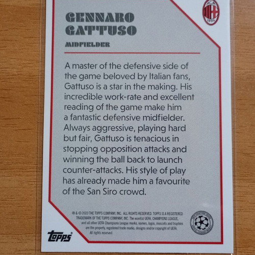Topps 2023 The Lost Rookies Gennaro Gattuso Milan Champions League Rookie RC limited to 1026
