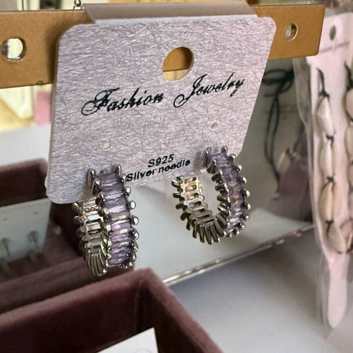 Earrings new, purple and silver