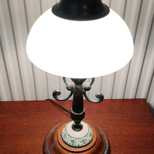 Handmade table lamp new from brass, wood and porcelain
