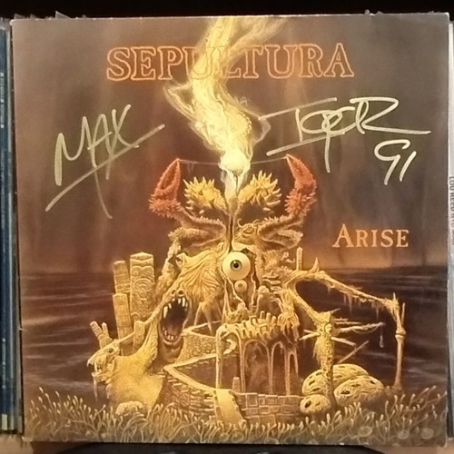 Sepultura Arise LP used, original 1st press 1991 signed by Max and Igor Cavalera
