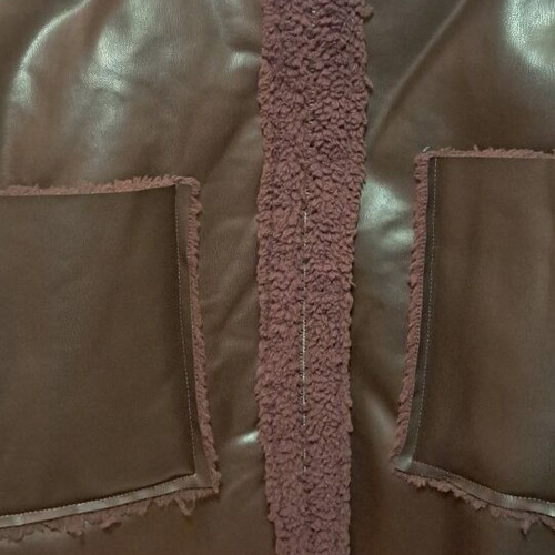 Brown faux leather jacket with fur like new, size L