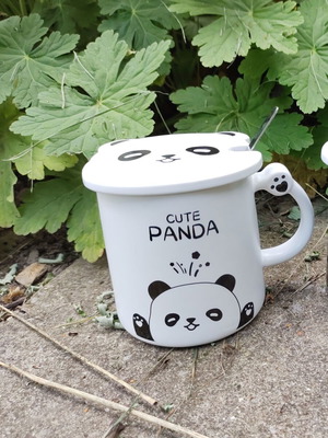 Panda Mug with Lid and Spoon new