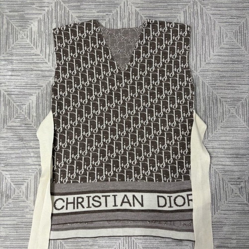 Christian Dior Oblique Pattern Knitted Vest like new, oversize, white and beige