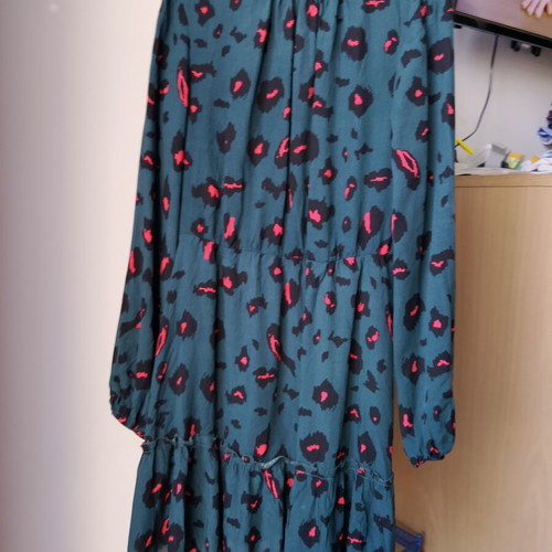 Shein teal mini dress with animal print and ruffles, like new