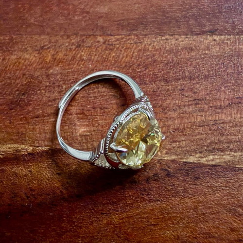 Canary Yellow Solitaire Ring 925 Silver with Cubic Zirconia, New