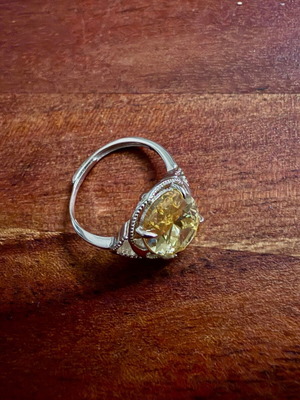 Canary Yellow Solitaire Ring 925 Silver with Cubic Zirconia, New