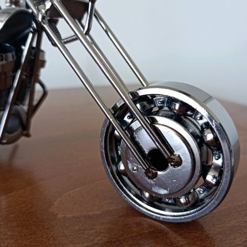 Handmade metal chopper motorcycle with new tabletop clock