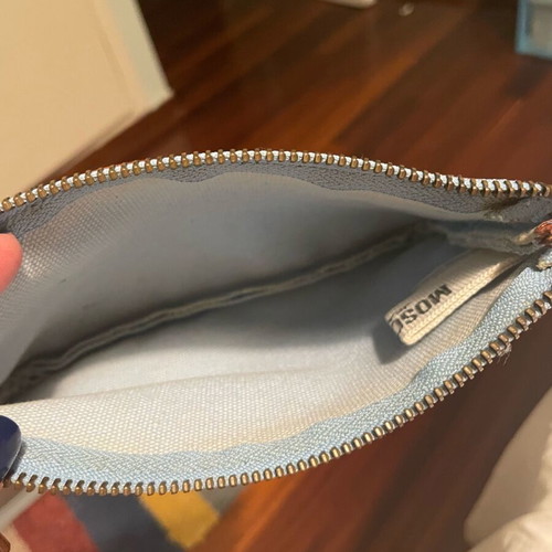 Moschino shoulder bag and denim pouch used, cotton and leather