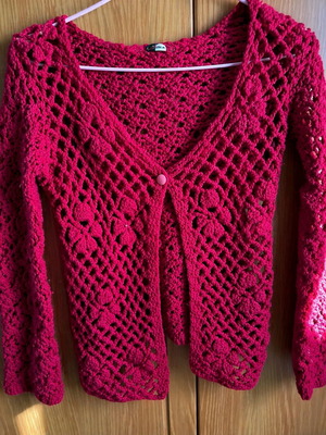 Vintage wool crochet bolero MIKITA in red/fuchsia like new