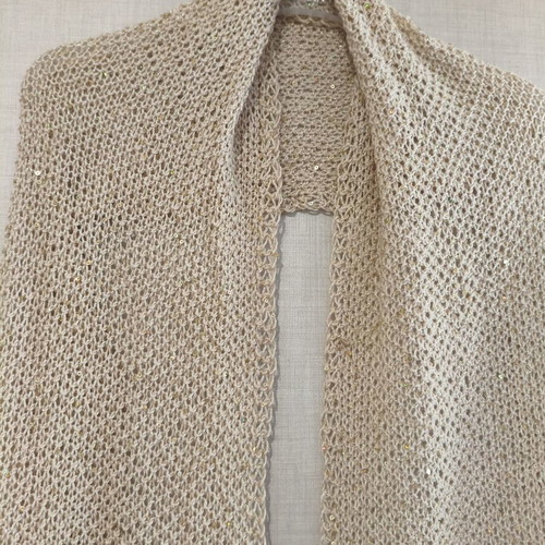 Handmade knitted scarf shawl beige with subtle gold thread new