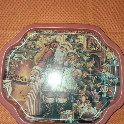3 vintage metal trays 19.5×16cm, Christmas & butterfly theme, pack