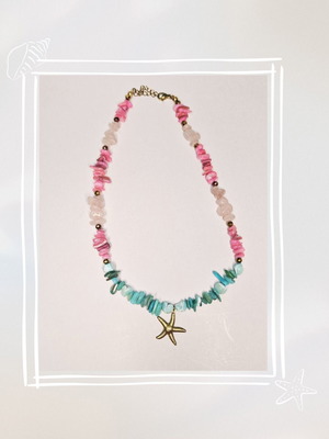 Island handmade necklace with turquoise and pink stones, new
