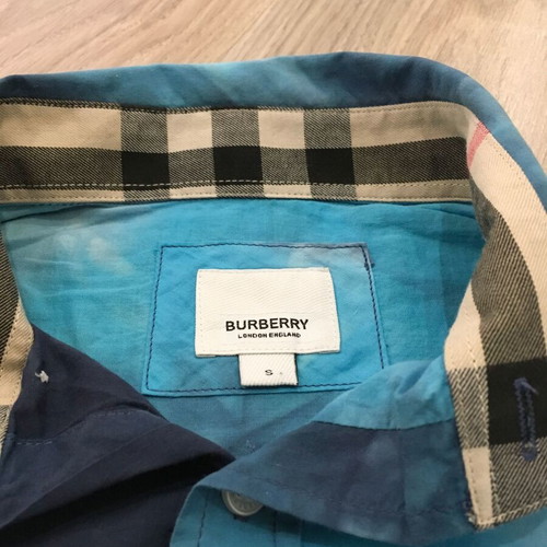 Burberry unisex tie-dye long-sleeve shirt S with vintage check details
