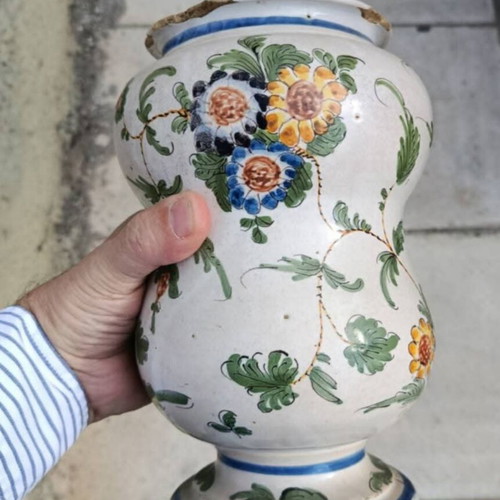 Albarello Pesaro ceramic pharmaceutical jar used, late 18th century
