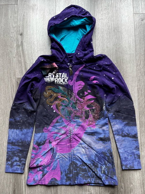 Christian Audigier Crystal Rock hoodie new, purple with rhinestones