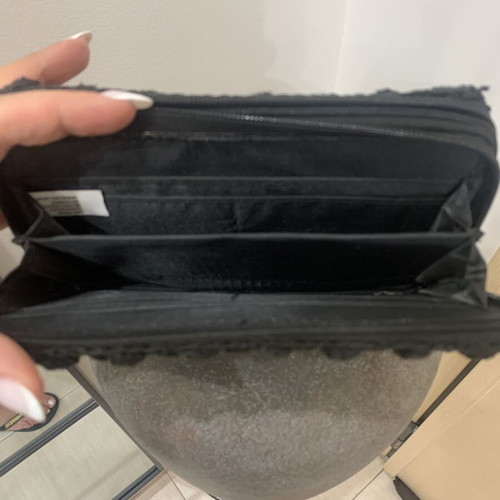 Handmade knitted wallet like new, black, with coin and card compartments