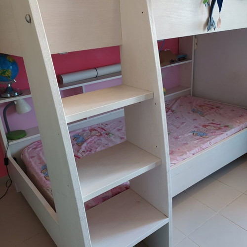 Wooden bunk bed with mattresses like new