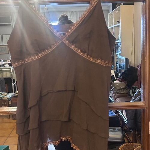 Vintage Y2K chocolate brown ruffle lace cami top size small like new